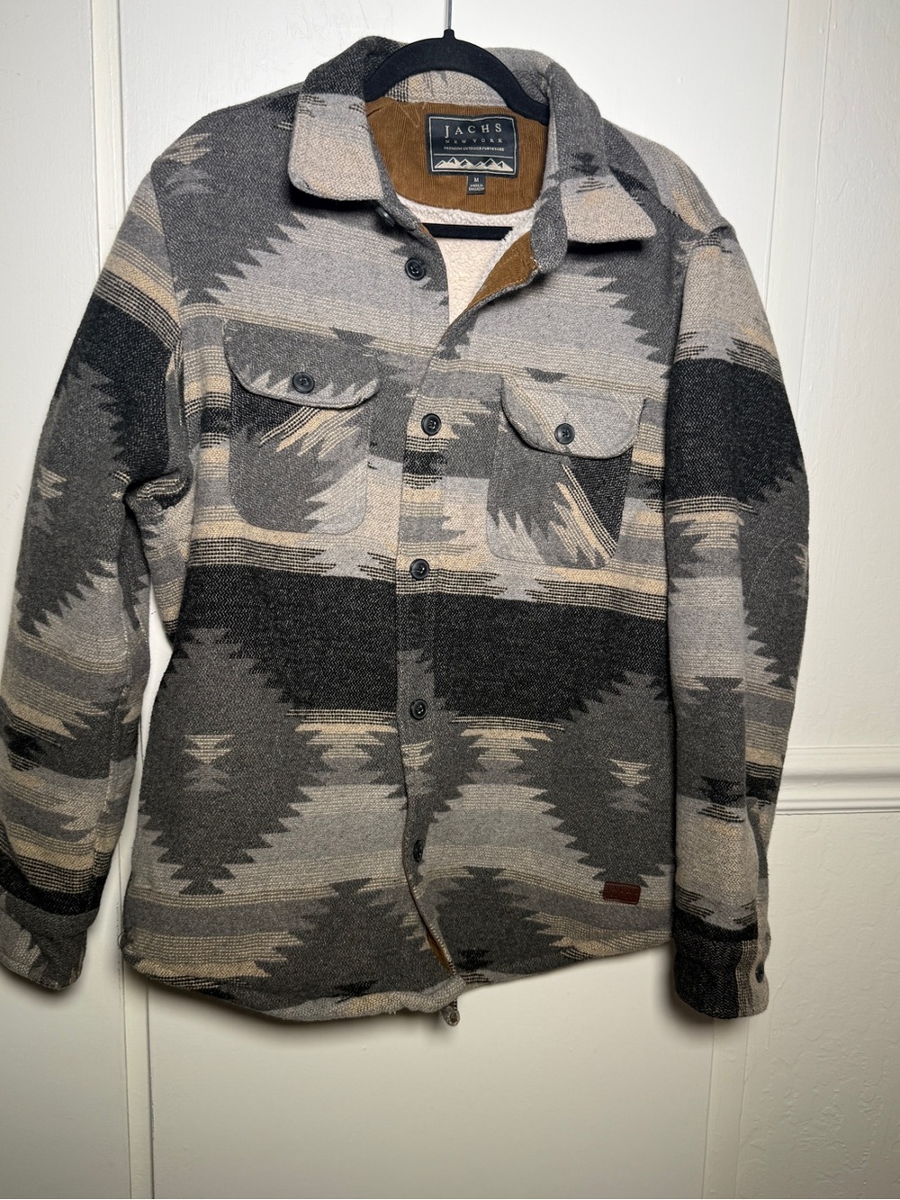 Jachs Gray & Tan Patterned Shacket with Button Front Medium Southwestern